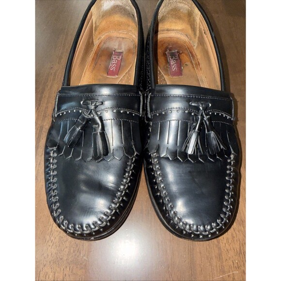 Bass Grammer Black Leather Tassel Kiltie Moc Toe Loafers Mens 9.5EE Wide Brazil main image 9